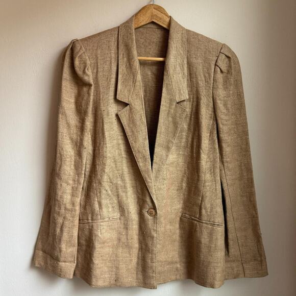 Vintage 100% Linen Blazer Puff Shoulder Union Made USA – Women’s 4 - Picture 1 of 8